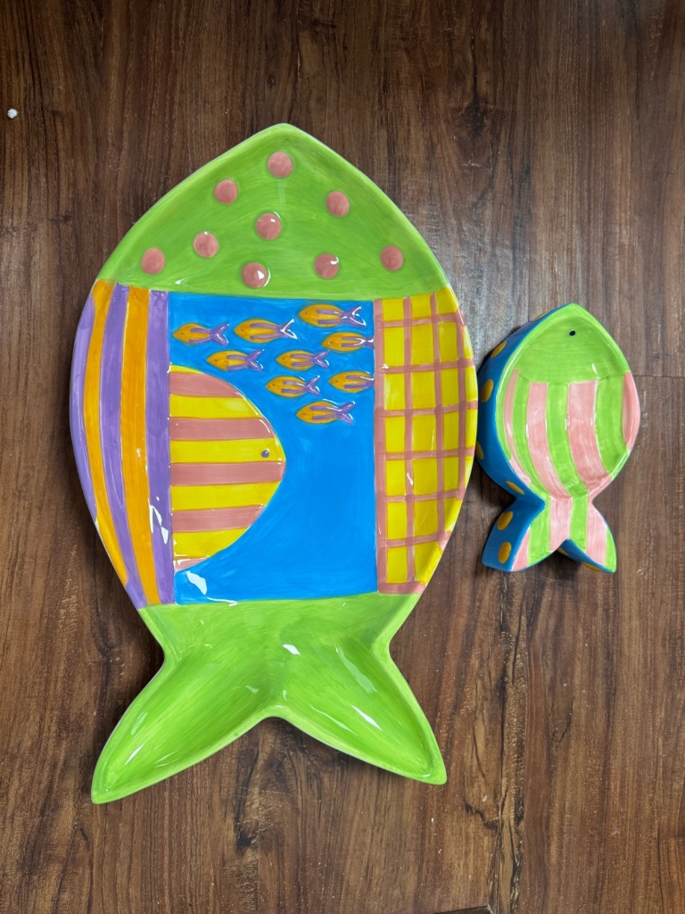 Cooks Club Hand Painted Ceramic Fish Chip Serving Set, 2pc Sea Theme, Glossy